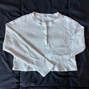 reformation white knit cropped henley long sleeve tee